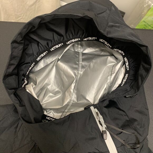 HOTSUIT Sauna Sweat Wind Jacket Reflective Black‎ White Spellout Large - Picture 3 of 14